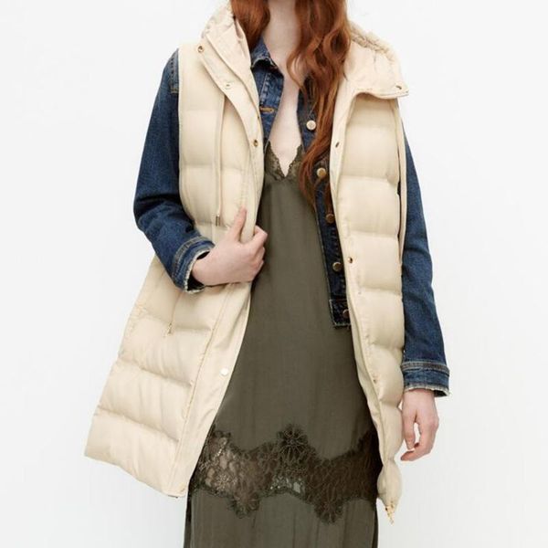 

women's vests autumn winter womens green hooded waistcoat zipper split side sleeveless jacket coat solid parka casual loose outerwear, Black;white