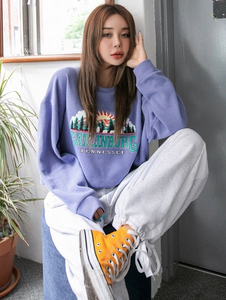 

dazy letter & tree print drop shoulder sweatshirt 18za#, White;black