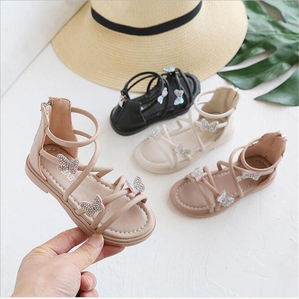 

sandals 2021 summer zipper girl fashion diamond butterfly soft soled roman shoes sweet lovely princess, Black;red