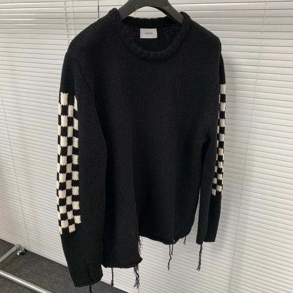 

men's casual shirts 21ss men women knitted checkerboard destroyed tassel kanye west streetwear rhude sweater u1mx, White;black