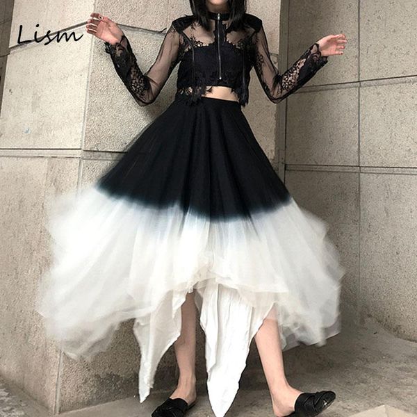 

skirts lism 2021 fashion irregular tulle skirt mesh tutu for women spring summer patchwork girls luxury black and white jupe