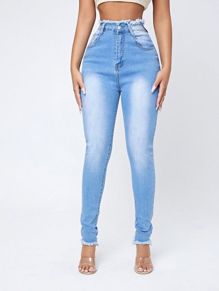 

curvy raw hem skinny jeans b8sw#, Blue