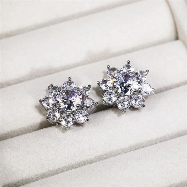 

stud caoshi cute girl flower shaped ear brilliant crystal piercing earrings elegant lady engagement accessories romantic jewelry, Golden;silver
