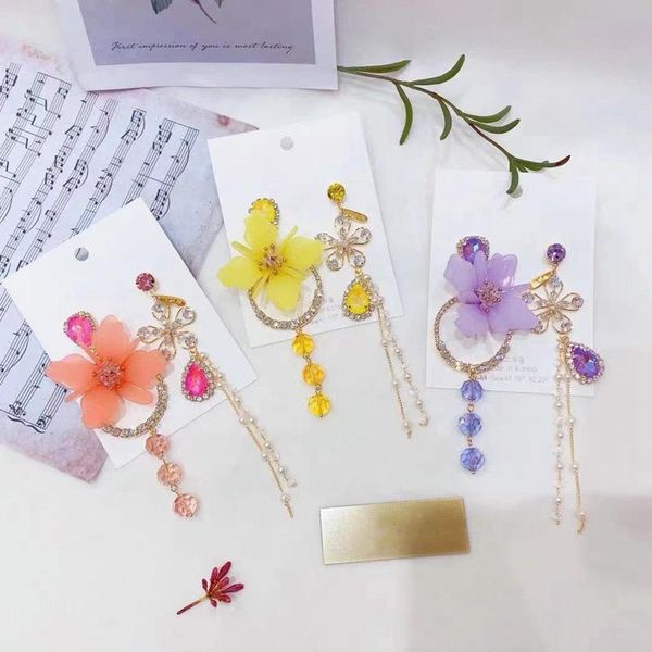 

dangle & chandelier mengjiqiao korean luxury asymmetric flower crystal drop earrings for women girls elegant pearl tassel oorbellen party je, Silver