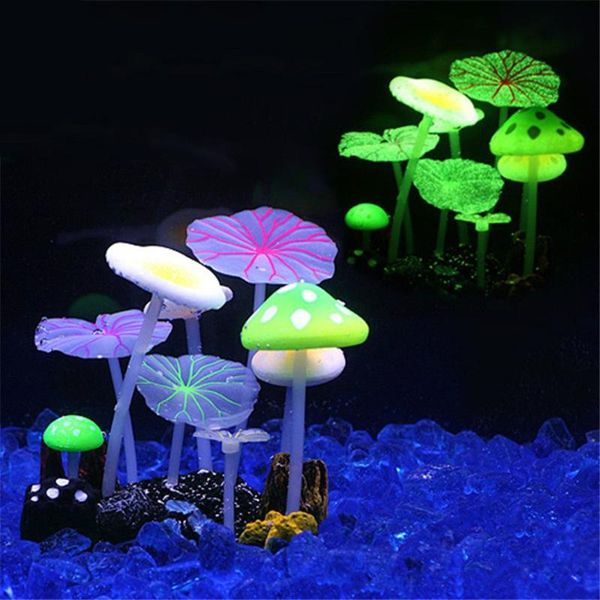 

decorations 9pcs fluorescent artificial plants fish tank aquarium water grass lotus mushroom ornaments landscape