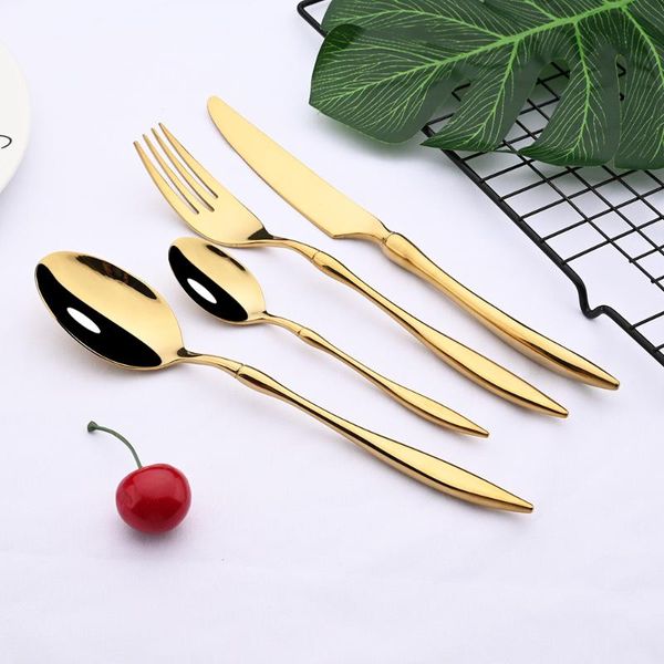 

flatware sets dinnerware cutlery set mirror gold 304 stainless steel royal spoon fork knife kitchen western dinner tableware gift