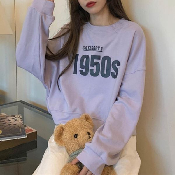 

women's hoodies & sweatshirts women sweater pullover autumn winter casual loose lazy style tide ins street coat bat sleeve print short, Black