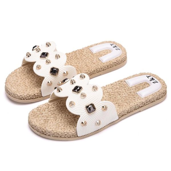 

sandals female 2021 summer korean version of casual wear fashion word drag rhinestone beach and slippers flip flops, Black