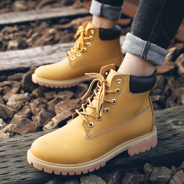 

men boots fashion leather boots warm plush snow boots outdoor casual hiking 2022 lover autumn winter shoes plus size 35-45, Black