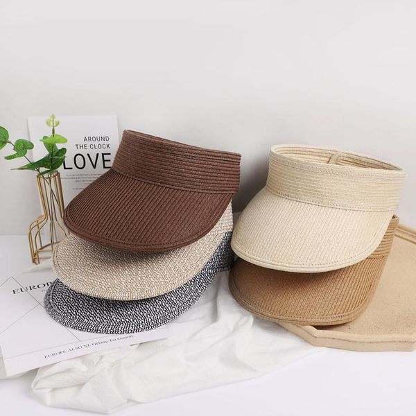 

female visor cap adults solid color peaked hollow out sun hat for spring summer fall high-quality material casual style wide brim hats, Blue;gray