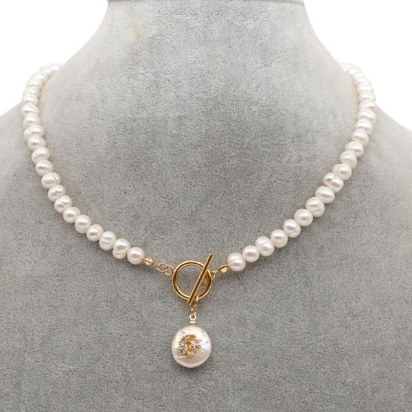 

go2boho freshwater pearl necklace for women jewelry 2021 fashion ladies pearls collier pendant necklaces luxury jewellery chokers, Golden;silver