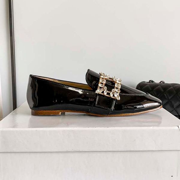 

designer shoes loafers fashion diamond button patent black white genuine leather pointed toe business oxfords travel walk casual comfort