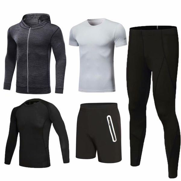 

men's tracksuits 2021 5 piece quick drying tracksuit sportswear sets gym tights fitness running jogging training suit husband, Gray