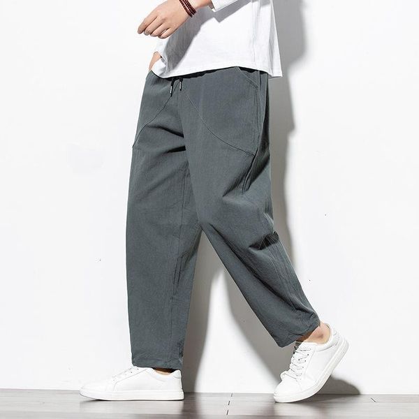 

mrgb men's cotton linen casual pants solid color 2021 fashion trousers oversize harajuku male clothing, Black