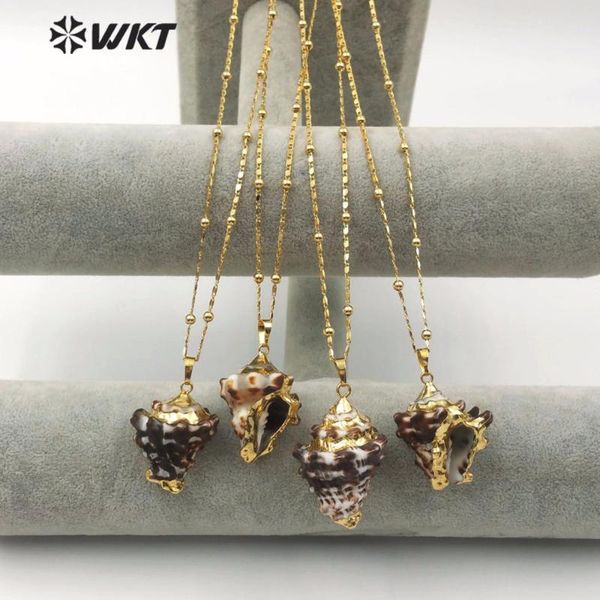 

pendant necklaces wt-jn069 wkt bohemian natural black pattern shell trumpet with gold trim lady bead chain necklace, Silver