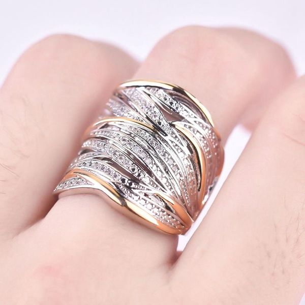

wedding rings sparkling women's vintage crossover statement ring luxury two tone bride engagement band, Slivery;golden