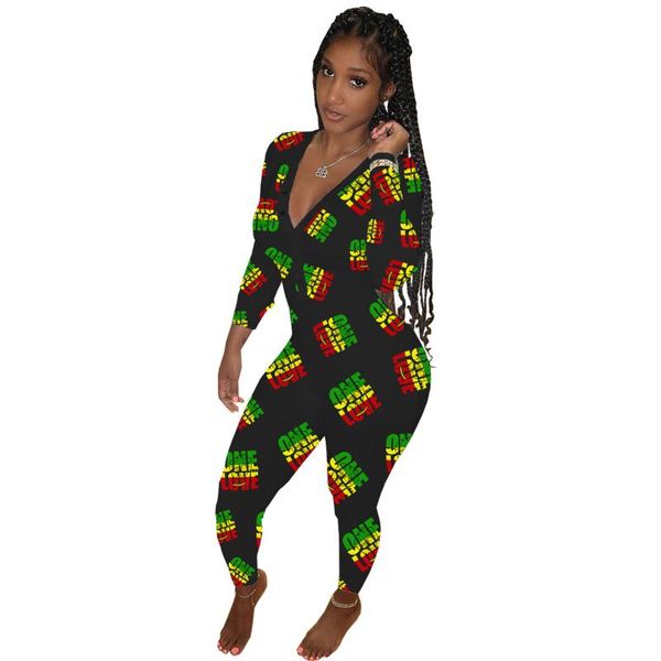 

women's jumpsuits & rompers valentine long jumpsuit women romper bodycon playsuit love fashion printed button v neck overalls oneies fo, Black;white
