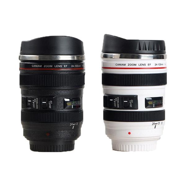 

mugs stainless steel camera ef24 105mm coffee lens mug white black creative gift cups canecas