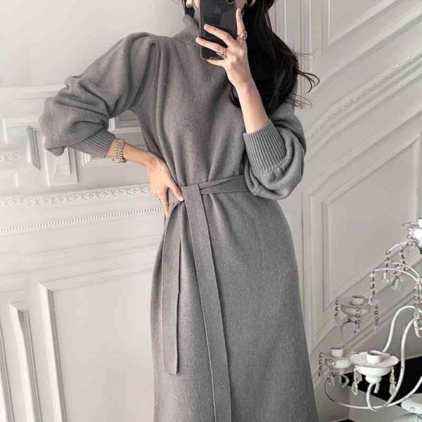 

dress autumn winter turtleneck sleeve sweater elegant straight loose solid color pullovers korean style casual ladies 2hdq r8ho, Black;gray