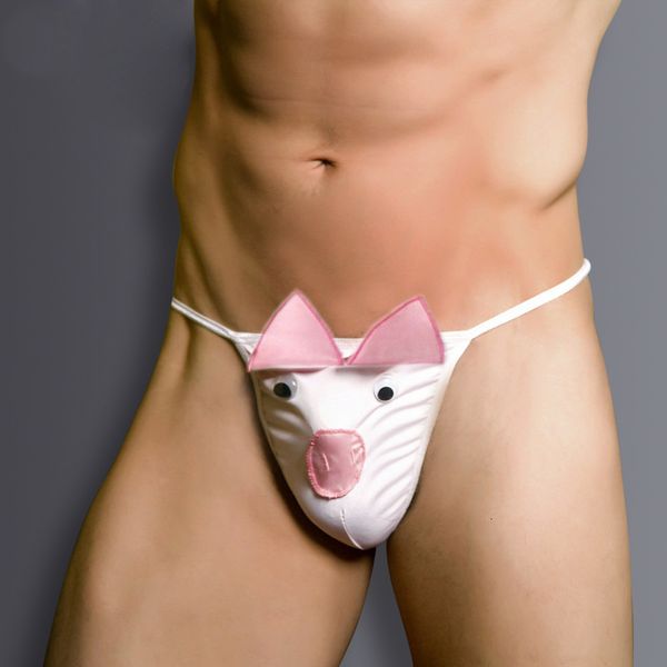 

fun underwear hollowed out pig man animal modeling men's t-shaped pants 11056, Black;white