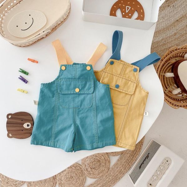 

jumpsuits 2021 summer baby clothing cotton sleeveless foreign style suspender bodysuits boy girl short sling pants toddler infant overalls, Blue