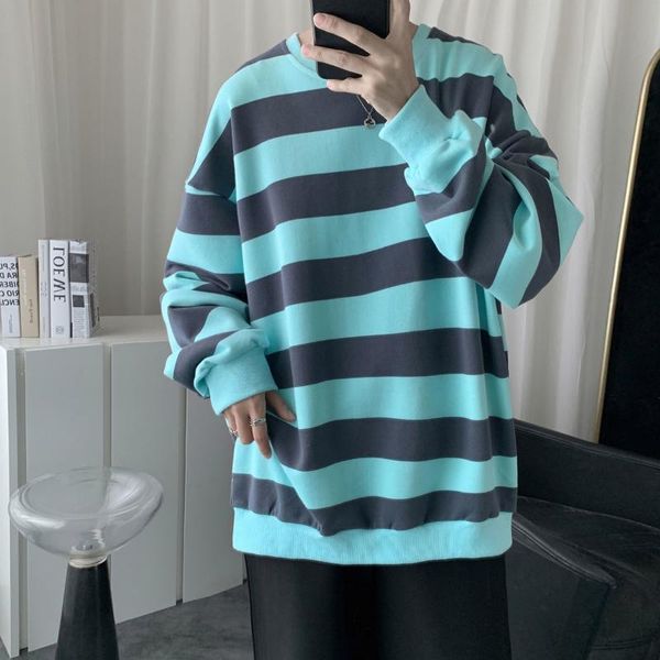 

men's hoodies & sweatshirts pr 2021 striped crew neck harajuku casual male oversized streetwear hip hop loose outwear, Black