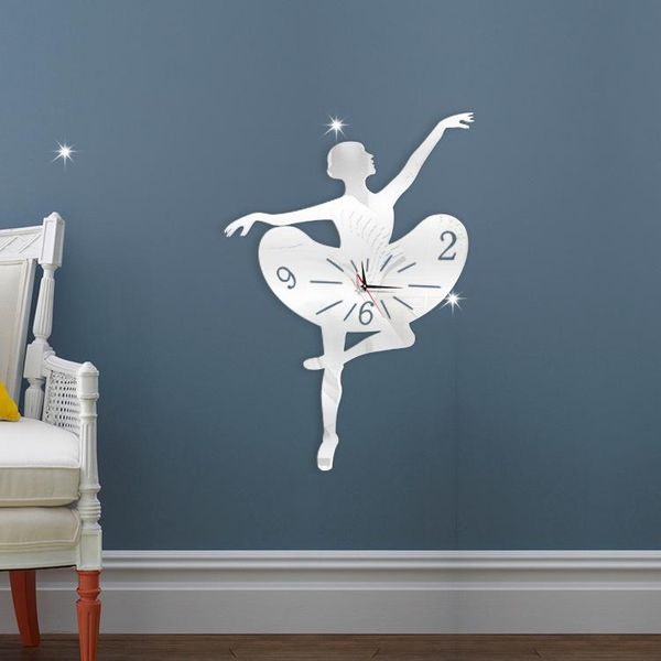 

wall clocks diy mirror ballet dance girl's clock 3d acrylic home decoration mute