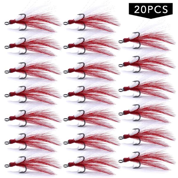 

fishing hooks 4#/6#/8#/10# 20pcs fish hook feather barbed treble tackle