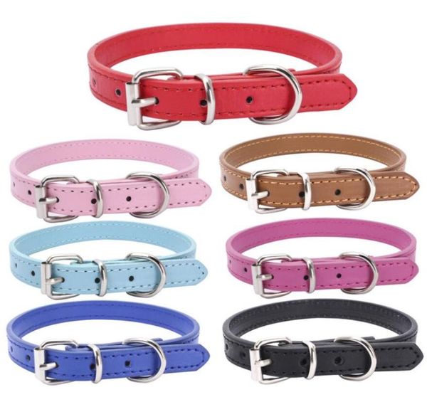 

20pcs/lot xxxs/xxs/xs/s/m/l mix colors plain skin pu leather dog collar cat pet collars charm bracelets, Golden;silver