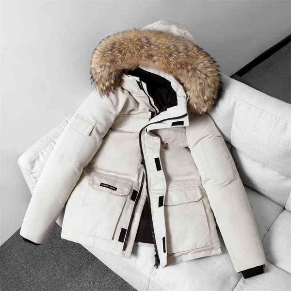 

canadian couple outdoor work clothes down jacket men new trend wool collar thickened coat parka coats for women, Black