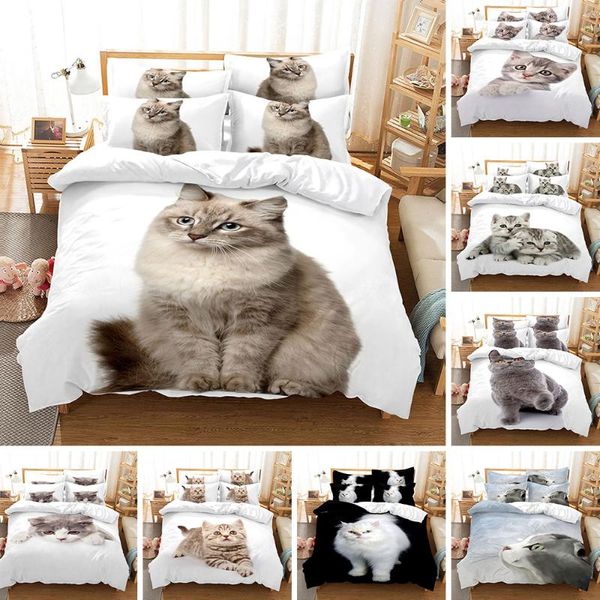 

bedding sets children fashion cute cat hd digital print duvet cover+ pillowcase 2/3pcs bed set home decor us/au/eu size