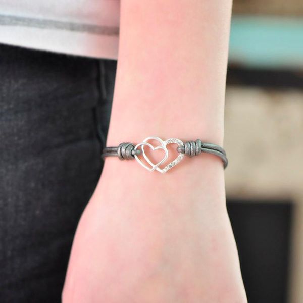 

charm bracelets blucome fashion double heart shape bracelet gray leather magnet accessories for women girl party daily hand jewelry, Golden;silver