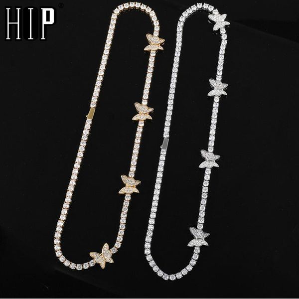 

pendant necklaces hip hop 8inch tennis chain with butterfly 4mm 1 row cz cubic zirconia stones for men women jewelry, Silver