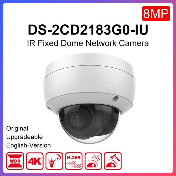 

original hikvision english 8mp ds-2cd2183g0-iu 4k wdr fixed ip ir cctv poe dome network camera with build-in mic cameras