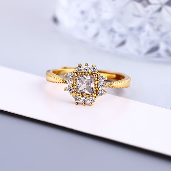 

2022 new gold petite square zircon resizable rings cool stuff aesthetic luxury quality jewelry engagement rings for women, Silver