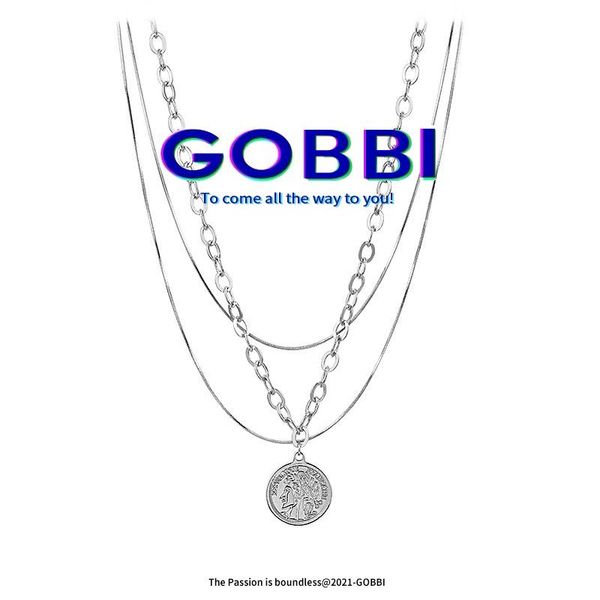 

chains gobbi fashion multilayer chain hollow necklace portrait pendant jewelry lady punk hip hop style design gift, Silver