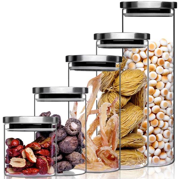 

storage bottles & jars container for cereals glass with stainless steel cover spice tank contain coffee bean