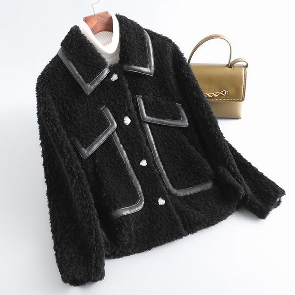 

women's fur & faux female winter korean fashion thick real coat casual lamb wool women warm granular sheep shearing j192, Black