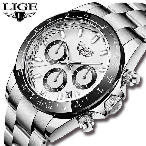 

lige fashion mens watches with stainless steel brand luxury sports chronograph quartz watch men relogio masculino 210527, Slivery;brown