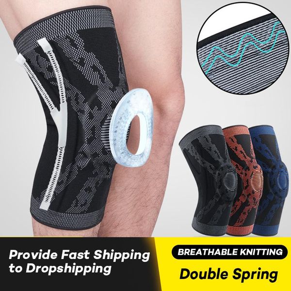 

gym compression knee support sleeve double spring elastic pads sports for basketball volleyball running elbow, Black;gray