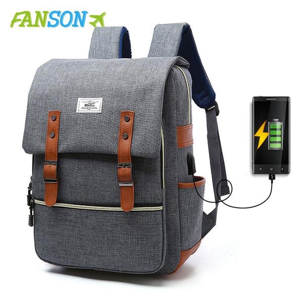 

backpack fanson large capacity 15.6 inch lapbag man usb design black women school bags mochila masculina