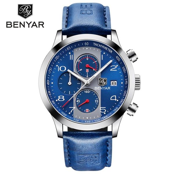 

wristwatches 2021 brand benyar fashion chronograph sport mens watches luxury quartz watch reloj hombre clock male hour relogio masculino, Slivery;brown