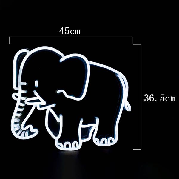 Weißes Elefanten-Schild, Zuhause, Kinderzimmer, Wanddekoration, niedlich, handgefertigt, LED-Neonlicht, 12 V, superhell
