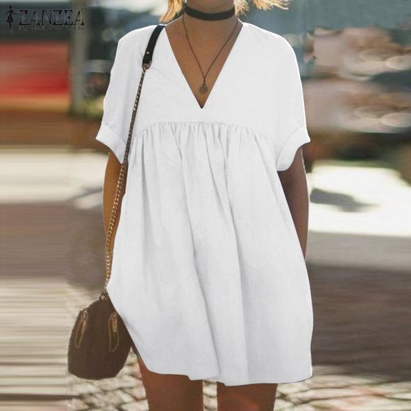 

women's blouses & shirts summer v neck short sleeve long blouse women elegant solid loose shirt tunic casual party blusas oversized c, White