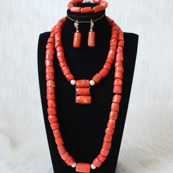 

earrings & necklace dudo nature coral jewelry set 12-13 mm women's african jewellery 2 layers wedding bridal for nigerian ship, Silver