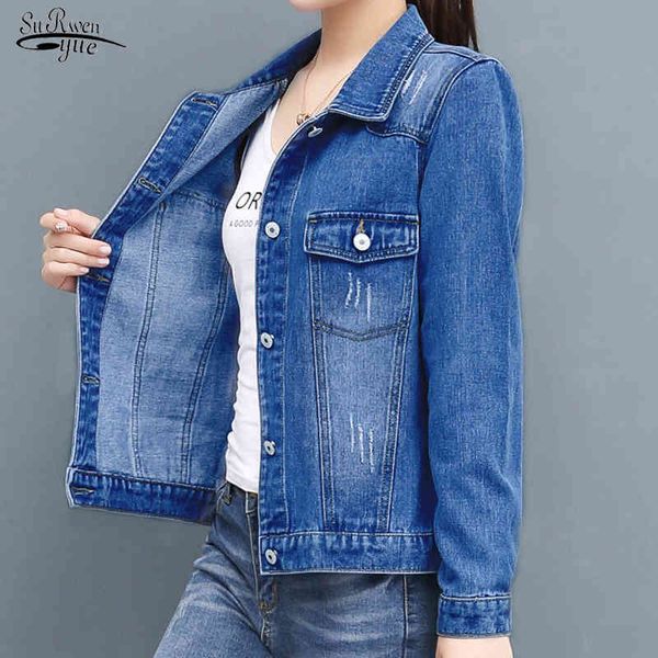 Giacca di jeans Donna Primavera Autunno Breve Blue Jean Giacche Cappotto femminile Moda Scratch Design Cappotti Top 12736 210521