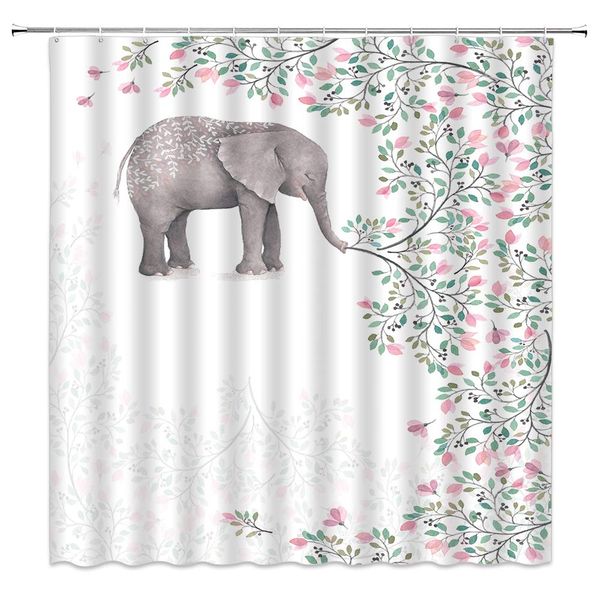 

elephant shower curtain decor pink flower green leaves plant creative animal decorative bathroom curtain polyester fabric