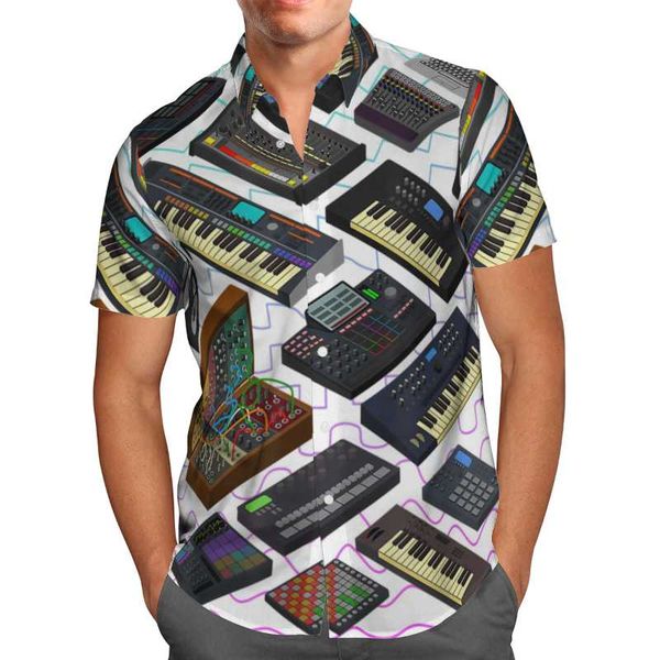 

men's casual shirts electronic organ 3d beach hawaiian 2021 summer shirt short sleeve streetwear oversized 5xl camisa social chemise ho, White;black