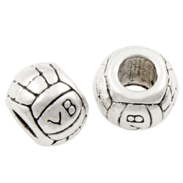 Lega di pallavolo palla sport VB perline con foro grande 11x11x8mm argento antico distanziatori adatti braccialetti con ciondoli europei gioielli fai da te L1296 85 pz / lotto