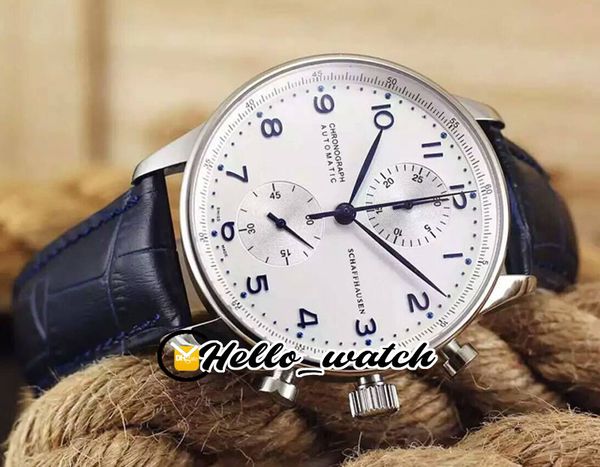 

2021 new steel case miyota qaurtz chronogrpah mens watch white dial blue mark leather strap gents watches hello_watch all dial work, Slivery;brown